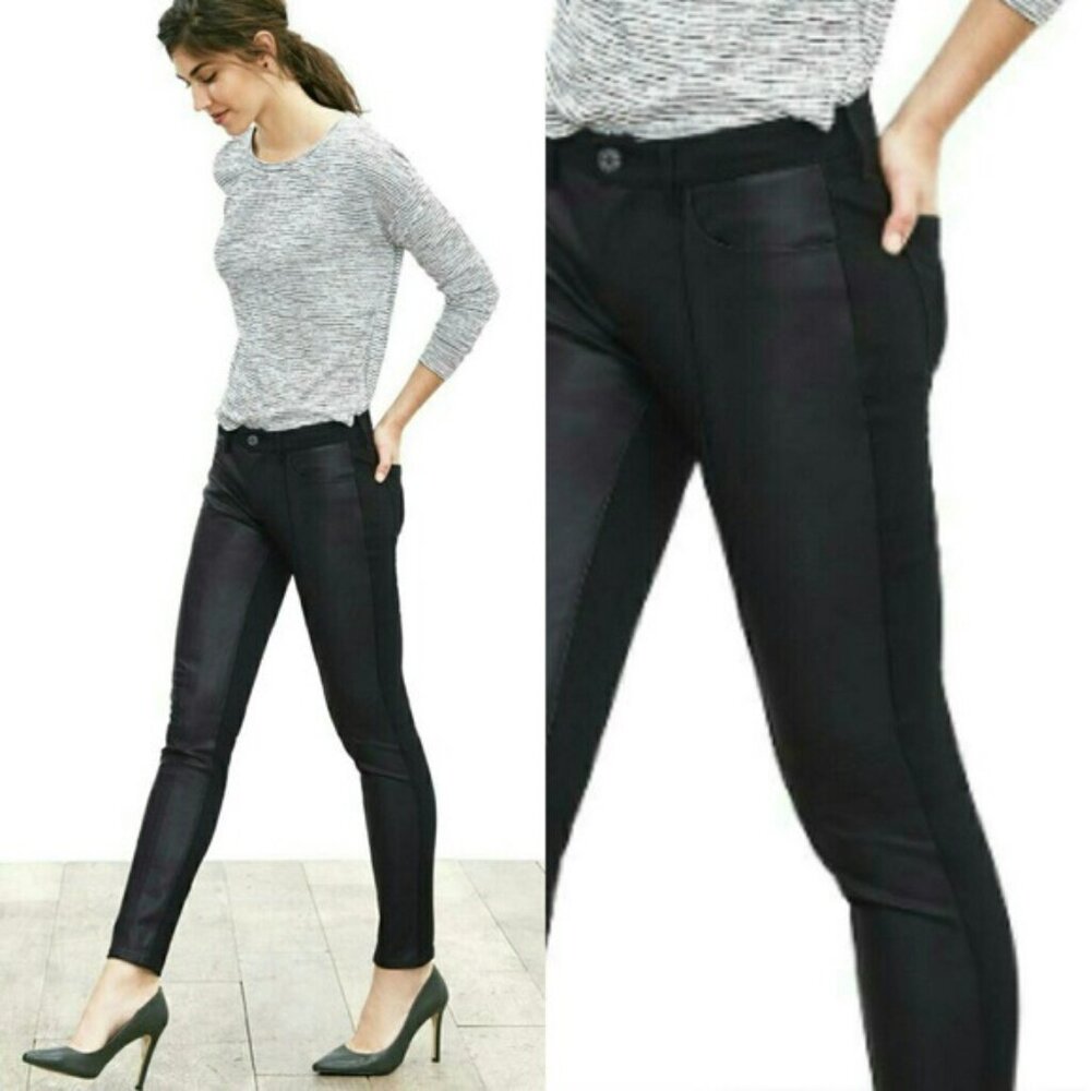 Banana Republic Faux Leather Front Sloan Stretch Slim Ankle Pant Size 8 EUC